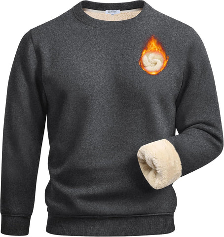 Flygo Men's Warm Sherpa Lined Crewneck Sweatshirts Fleece Heavyweight Pullover