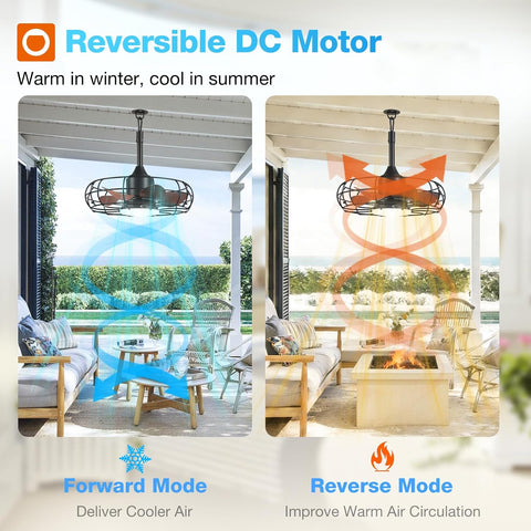 addlon 20" Outdoor Ceiling Fan with Light for Patio, IP65 Plug in Caged Fan