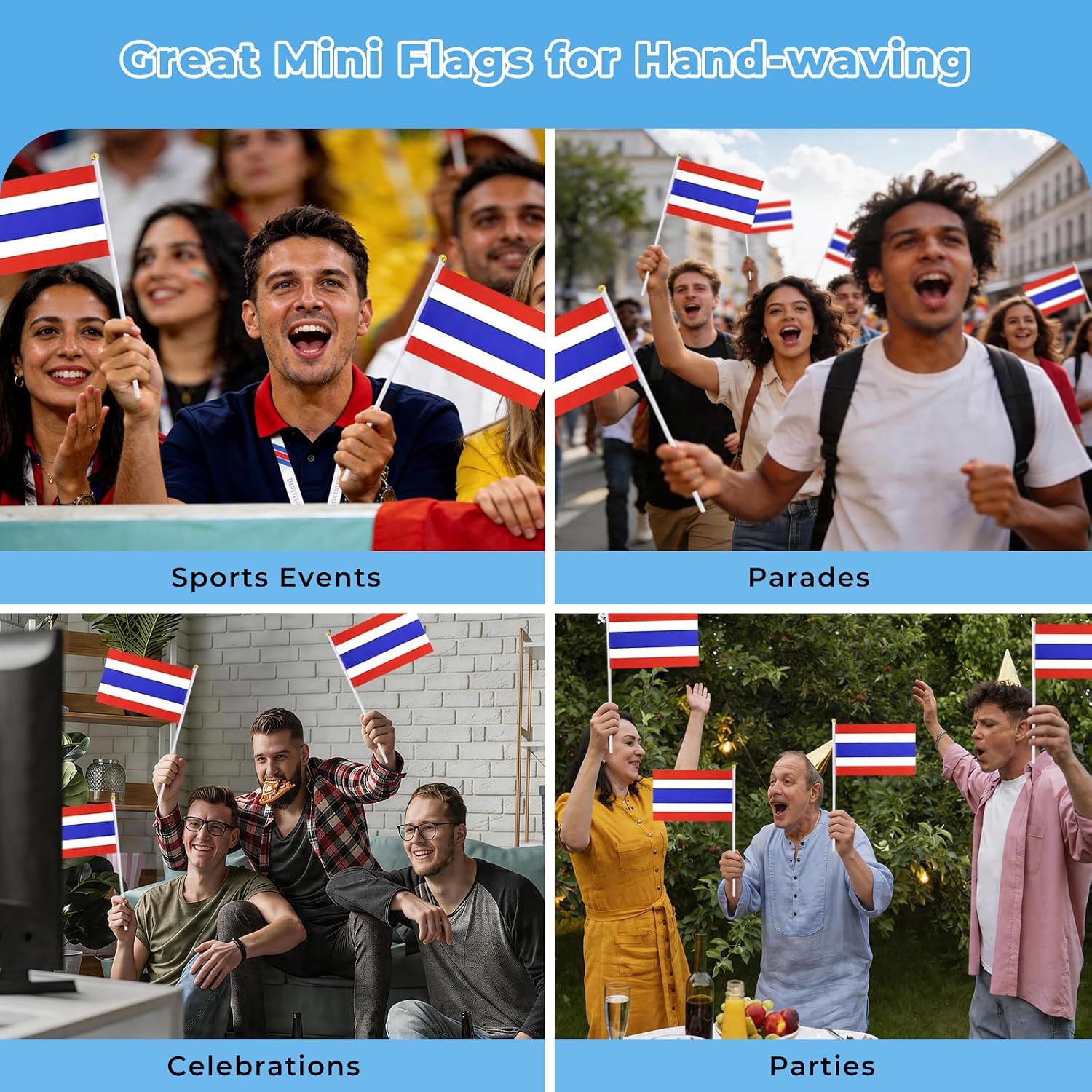 mflagperft Thailand Flags on Stick 12 Pack, Small Handheld Thai Flag