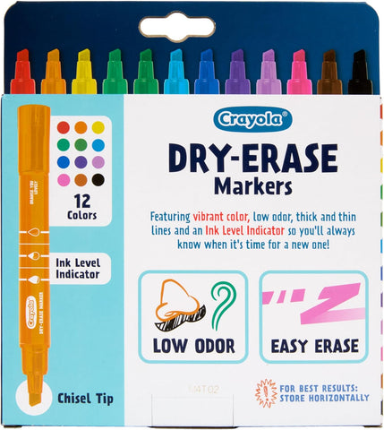 Crayola Take Note Dry Erase Markers for School (12ct) Teacher Classroom Supplies, Chisel Tip Whiteboard Markers, Must Haves
