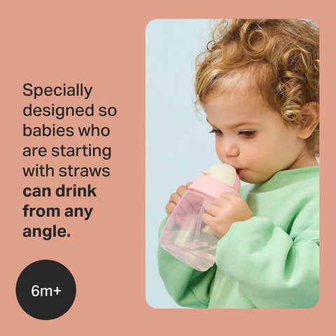 Tommee Tippee Starter Weighted Straw Baby & Toddler 8oz Sippy Cup for 6 Months+, with Silicone Weighted Straw and Easy-Hold Handles, BPA Free, Pink & Purple, Pack of 2