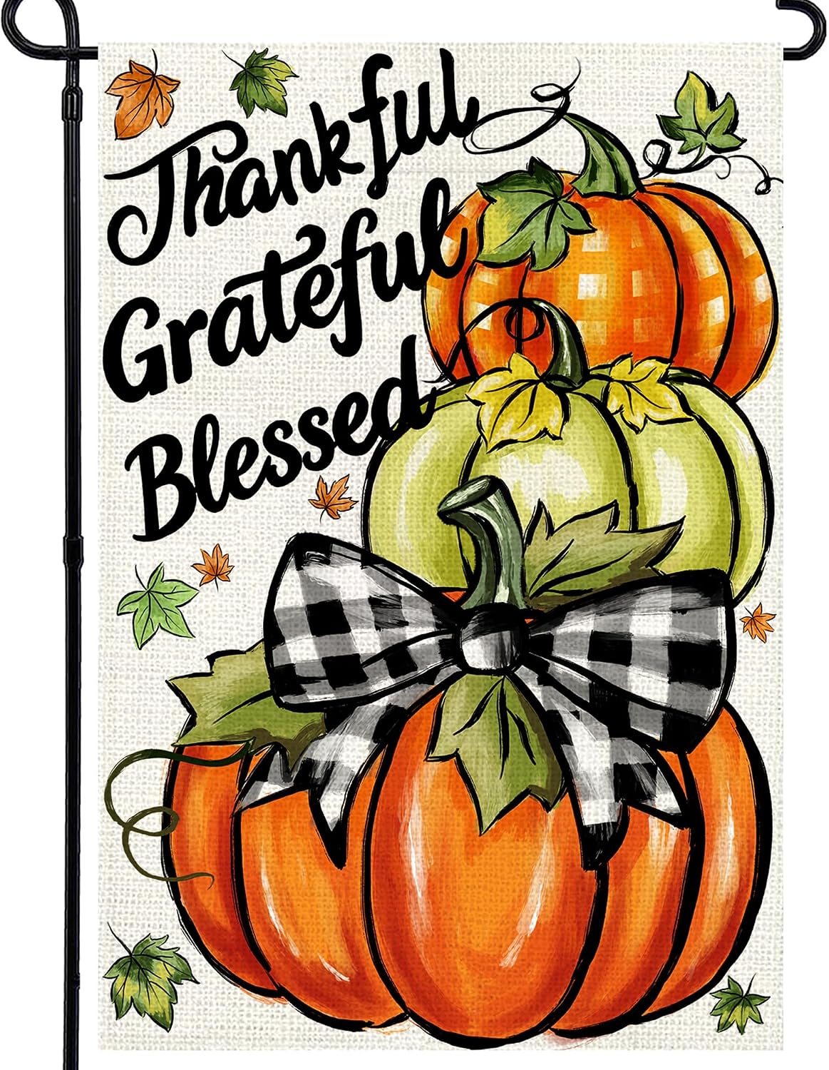 Thanksgiving Garden Flag 12x18 In, Pumpkin with"Thankful Grateful Blessed"