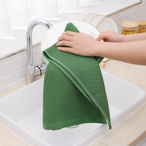 Homaxy 100% Cotton Waffle Weave Kitchen Dish Towels 8-Pack, Grass Green