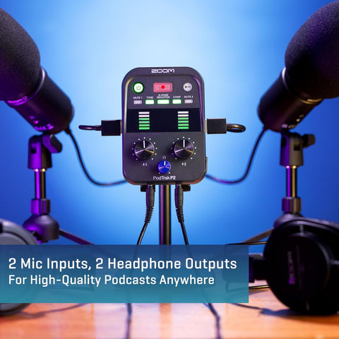 Zoom PodTrak P2 Podcast Recorder with 2 USB Mic Inputs & AI Noise Reduction