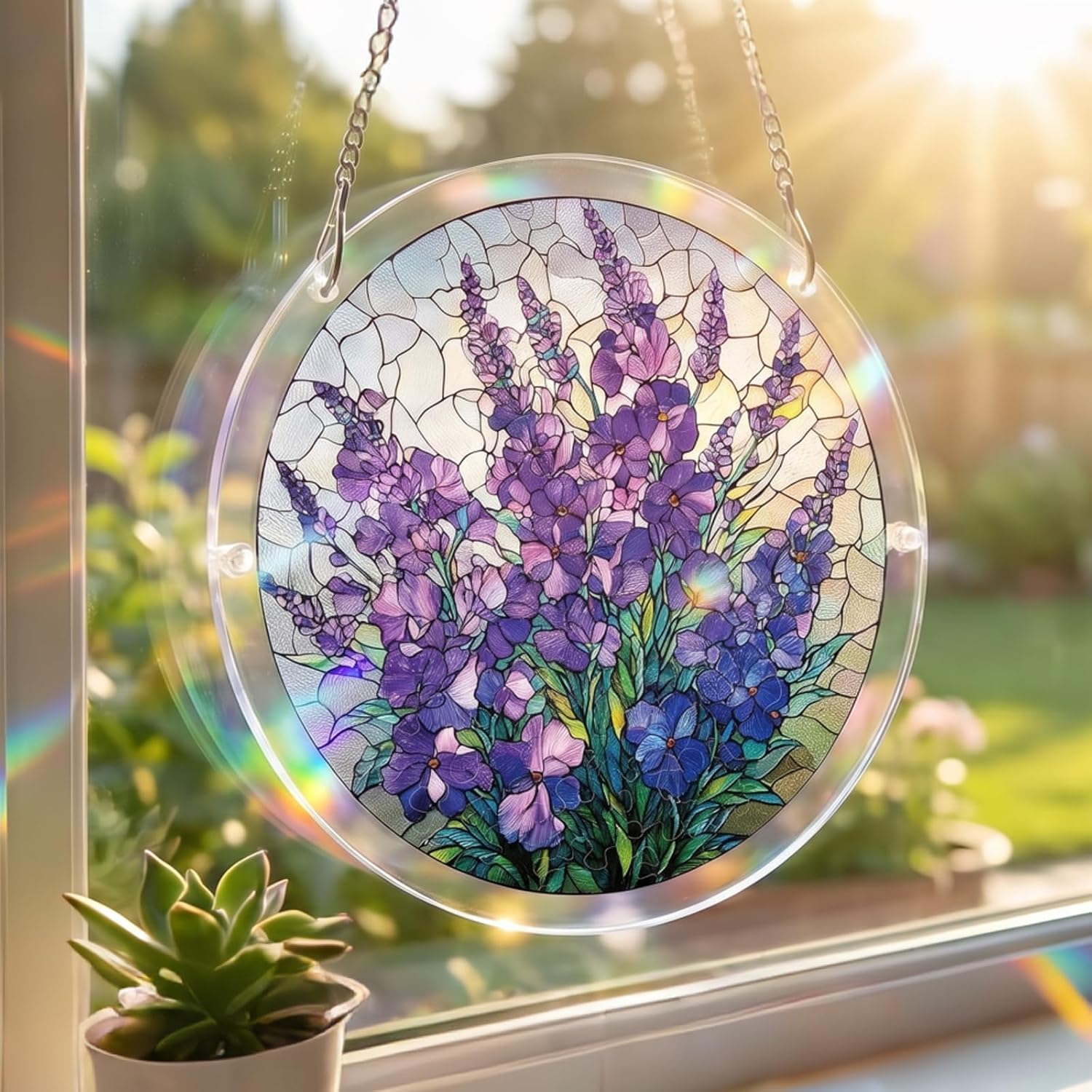 Acrylic Jigsaw Puzzle Suncatcher-Violet Garden Grace, Suncatcher Puzzle Kit Window Hanging,Room Home Garden Decor,Stained Glass Puzzle,Mom Birthday Gifts for Women Wife(7.3in)
