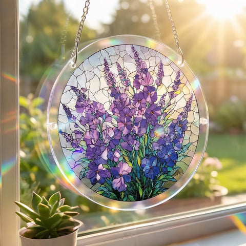 Acrylic Jigsaw Puzzle Suncatcher-Violet Garden Grace, Suncatcher Puzzle Kit Window Hanging,Room Home Garden Decor,Stained Glass Puzzle,Mom Birthday Gifts for Women Wife(7.3in)