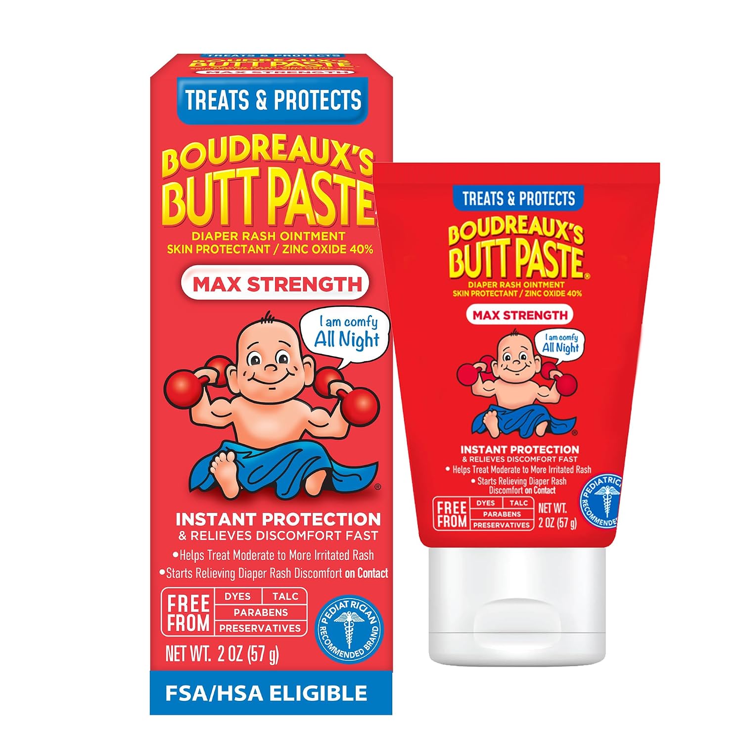 Boudreaux's Butt Paste Maximum Strength Diaper Rash Cream, Ointment for Baby, 2 oz Tube, 3 Pack