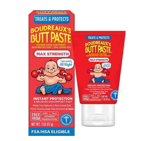 Boudreaux's Butt Paste Maximum Strength Diaper Rash Cream, Ointment for Baby, 2 oz Tube, 3 Pack