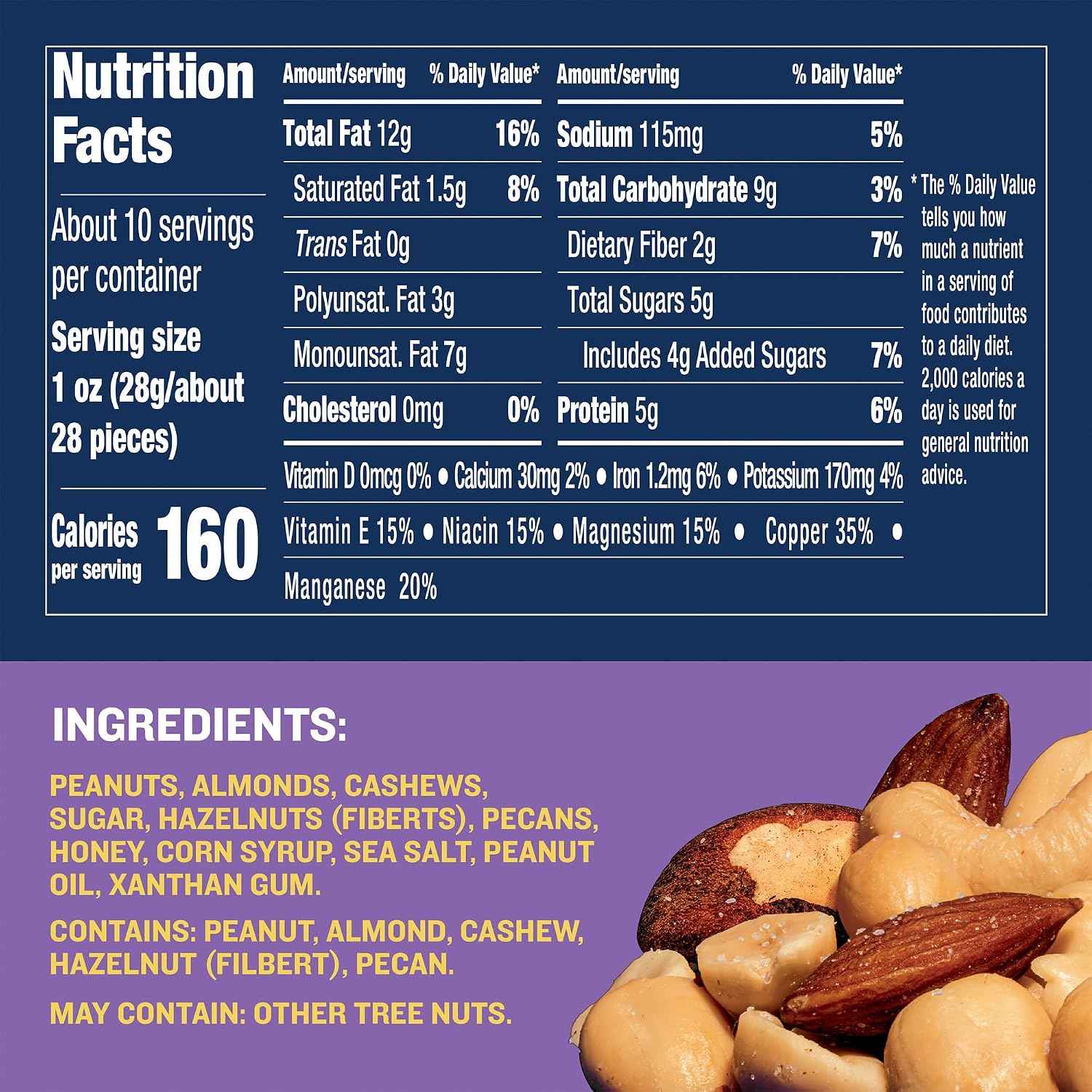 PLANTERS Honey Roasted Mixed Nuts, Plant Based Protein, 10 Oz (6 Ct)