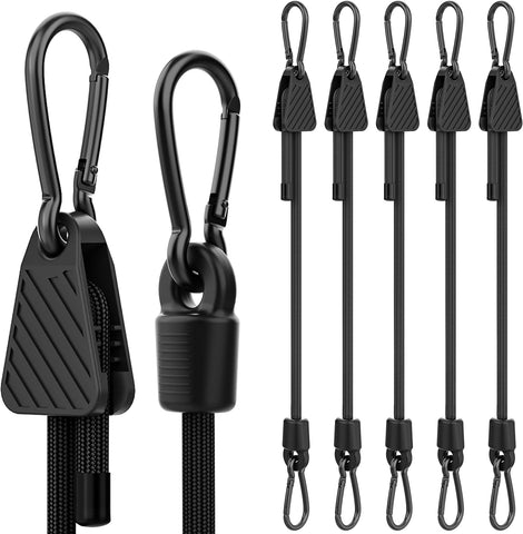 Upgraded Adjustable Bungee Cords with Hooks, 6 Pack Heavy Duty Outdoor Carabiner Bungee Cord, Black Super Elastic Bungee Straps Easily Adjust from 7" to 24", Great for Cargo, Camping, Bike Racks, Tent