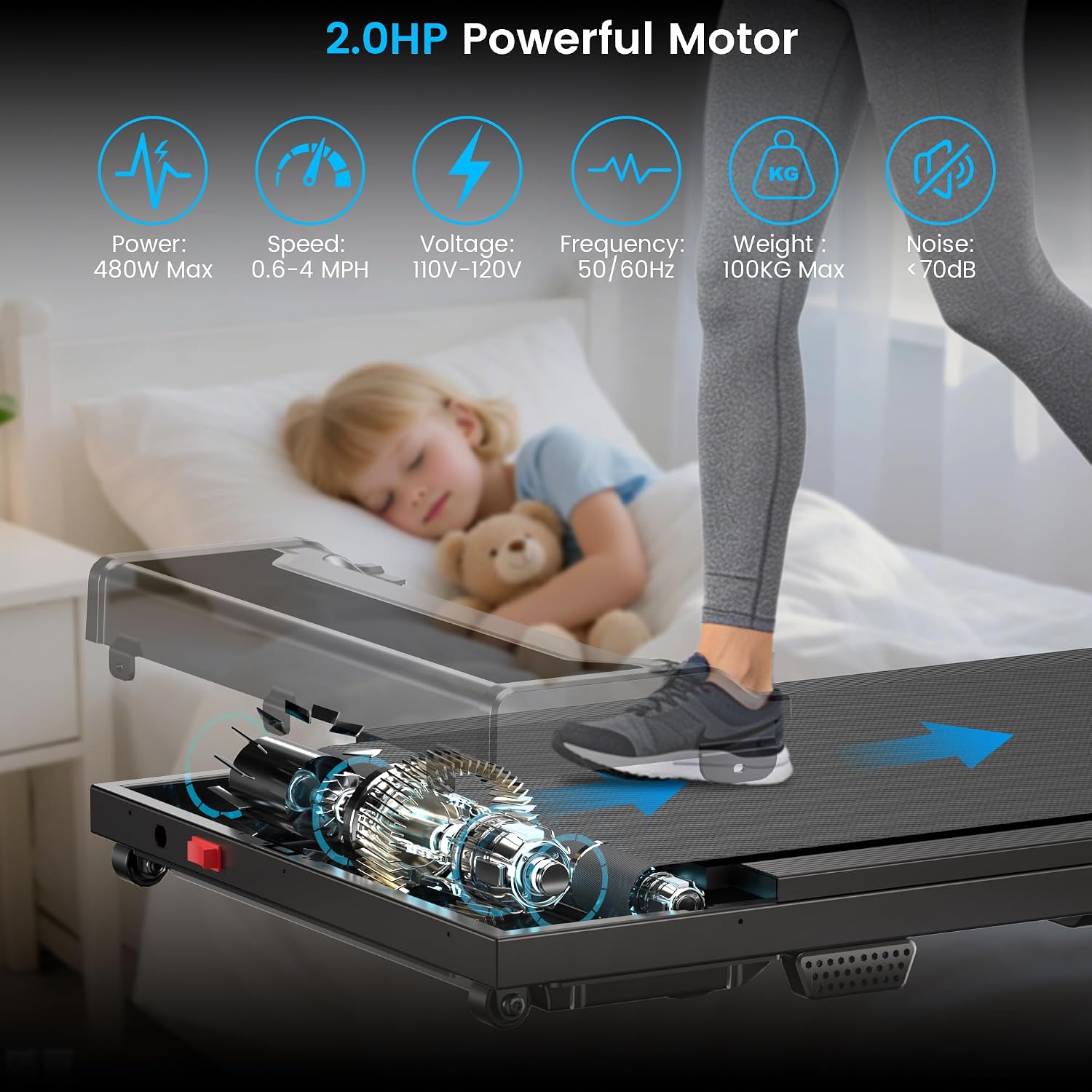 Walking Pad Treadmill for Home - Under Desk Walking and Running with Remote Control Portable Electric Machine Adjustable Slim Compact with 0.6-4.0MPH Modes Max up 265 Lbs for Home Office