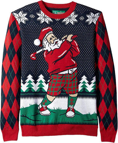 The Ugly Sweater Co. Mens Sports Golf Sports Ugly Christmas Sweater for Holiday Fun Design, Snug Fit Breathable Crewneck
