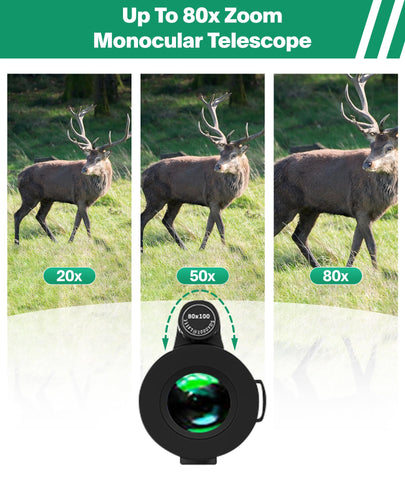 Monocular Telescope 80x100 High Power with Smartphone Adapter Tripod,Larger Vision Monoculars for Adults with BAK4 Prism & FMC Lens, Suitable for Bird Watching Hunting Hiking Camping Wildlife-Green