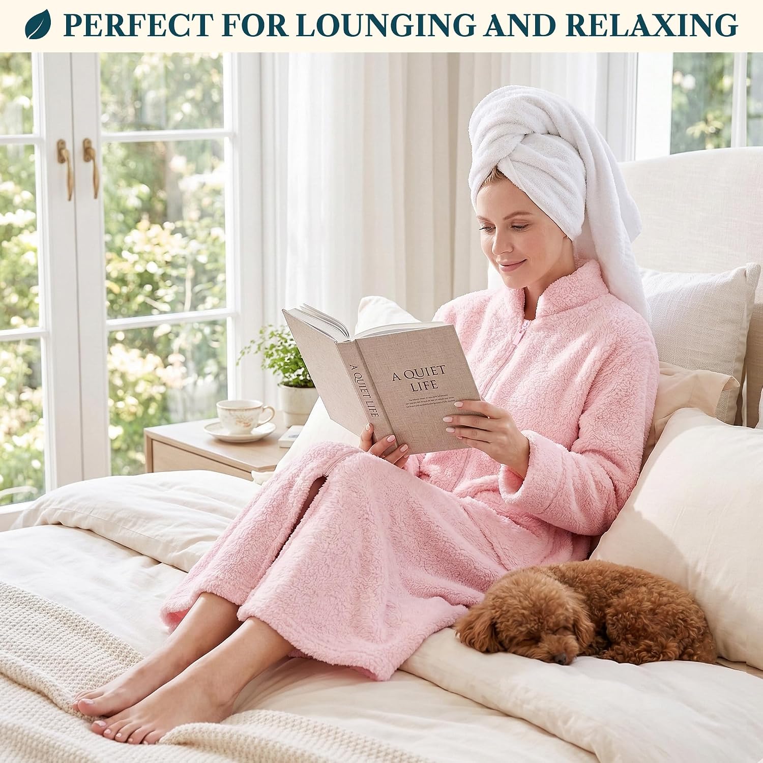 PAVILIA Womens Zip Up Robe with Pockets, Long Sherpa Housecoat Bathrobe