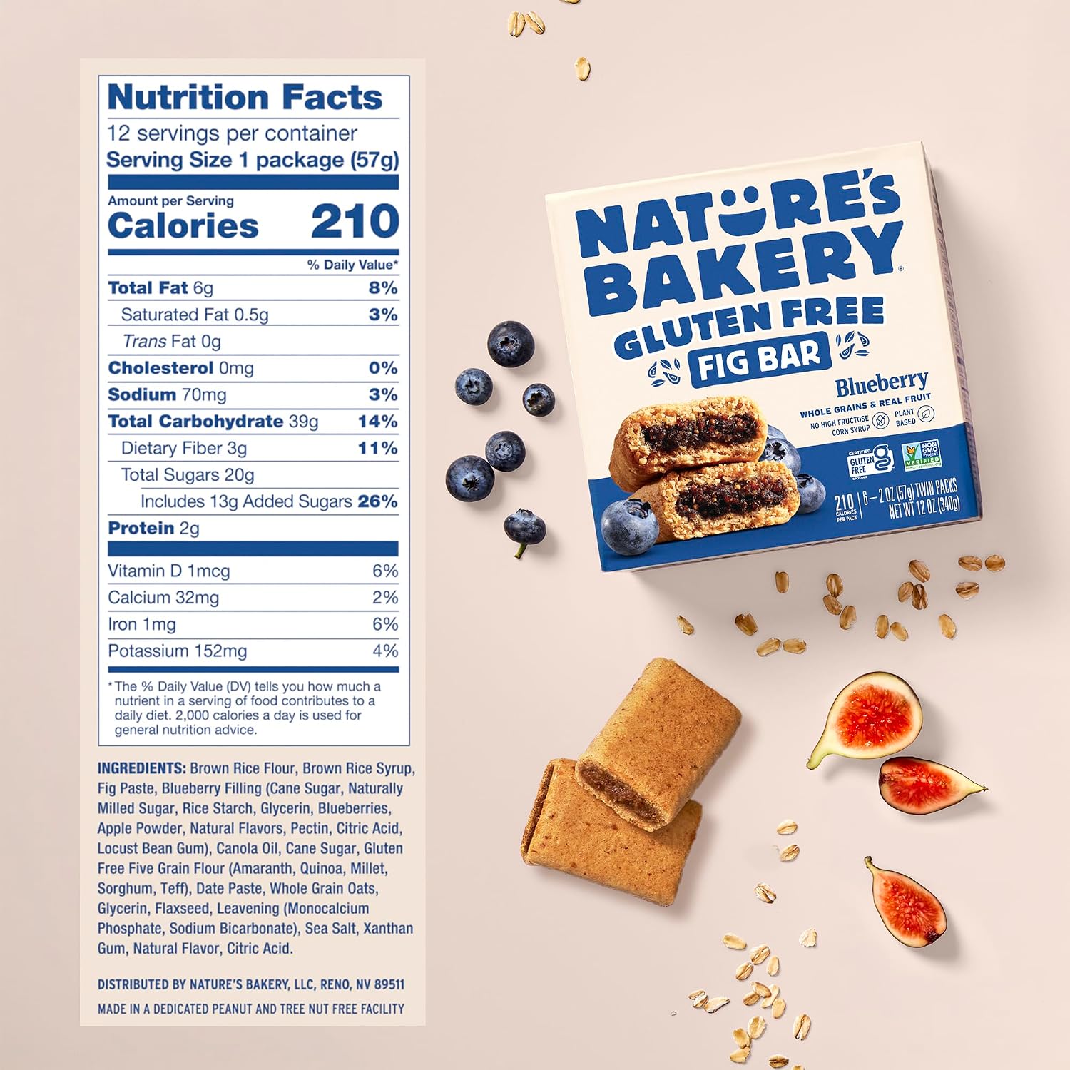 Nature’s Bakery Gluten Free Fig Bars, Blueberry, Real Fruit, Vegan, Non-GMO, Snack bar, 6 boxes with 6 twin packs (36 twin packs)