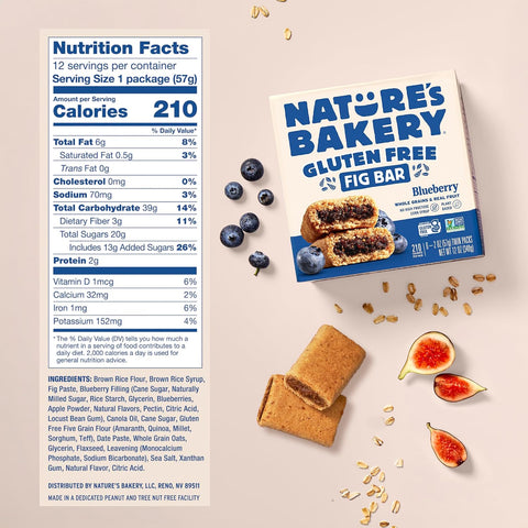 Nature’s Bakery Gluten Free Fig Bars, Blueberry, Real Fruit, Vegan, Non-GMO, Snack bar, 6 boxes with 6 twin packs (36 twin packs)