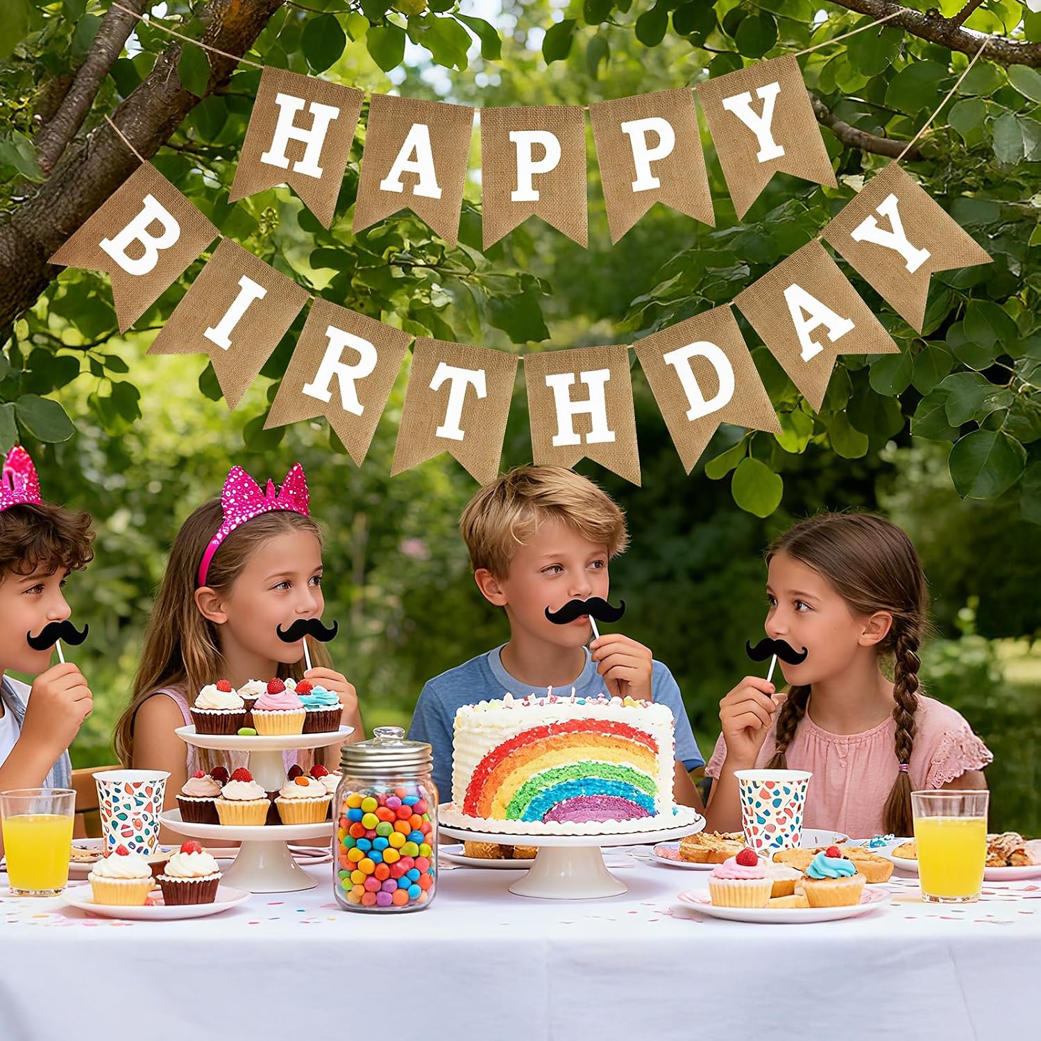 Anwyll Happy Birthday Banner - NO DIY Burlap Happy Birthday Decorations