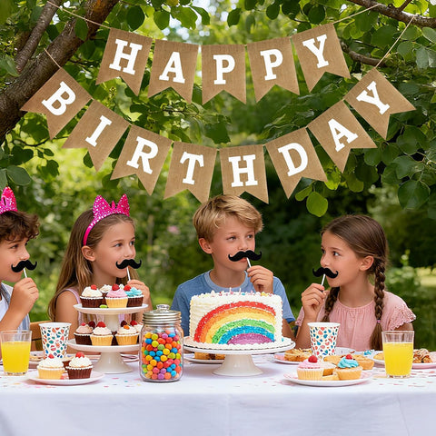 Anwyll Happy Birthday Banner - NO DIY Burlap Happy Birthday Decorations