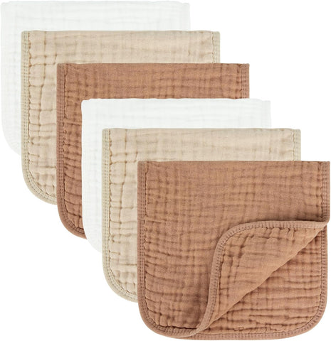 MIGIOL Baby Burp Cloths 100% Cotton Newborn Muslin Burp Cloths 10x20 inches Baby Essentials Coffee & White 5-Pack
