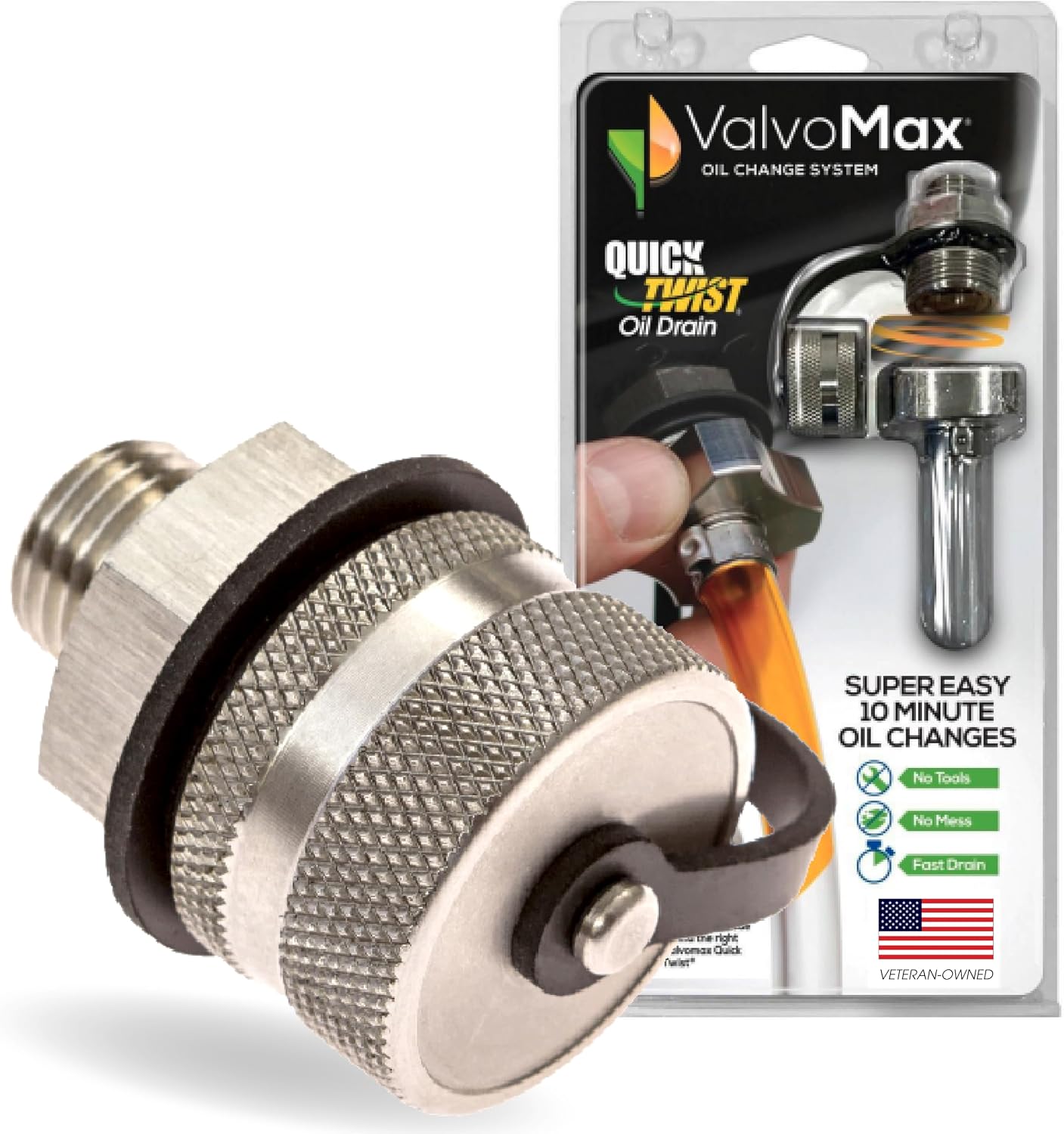 ValvoMax Oil Drain Valve – Quick Twist Oil Drain Plug for Mess-Free DIY Oil Changes – No Tools Required – 1/2-20 Thread Size – Veteran-Owned American Brand