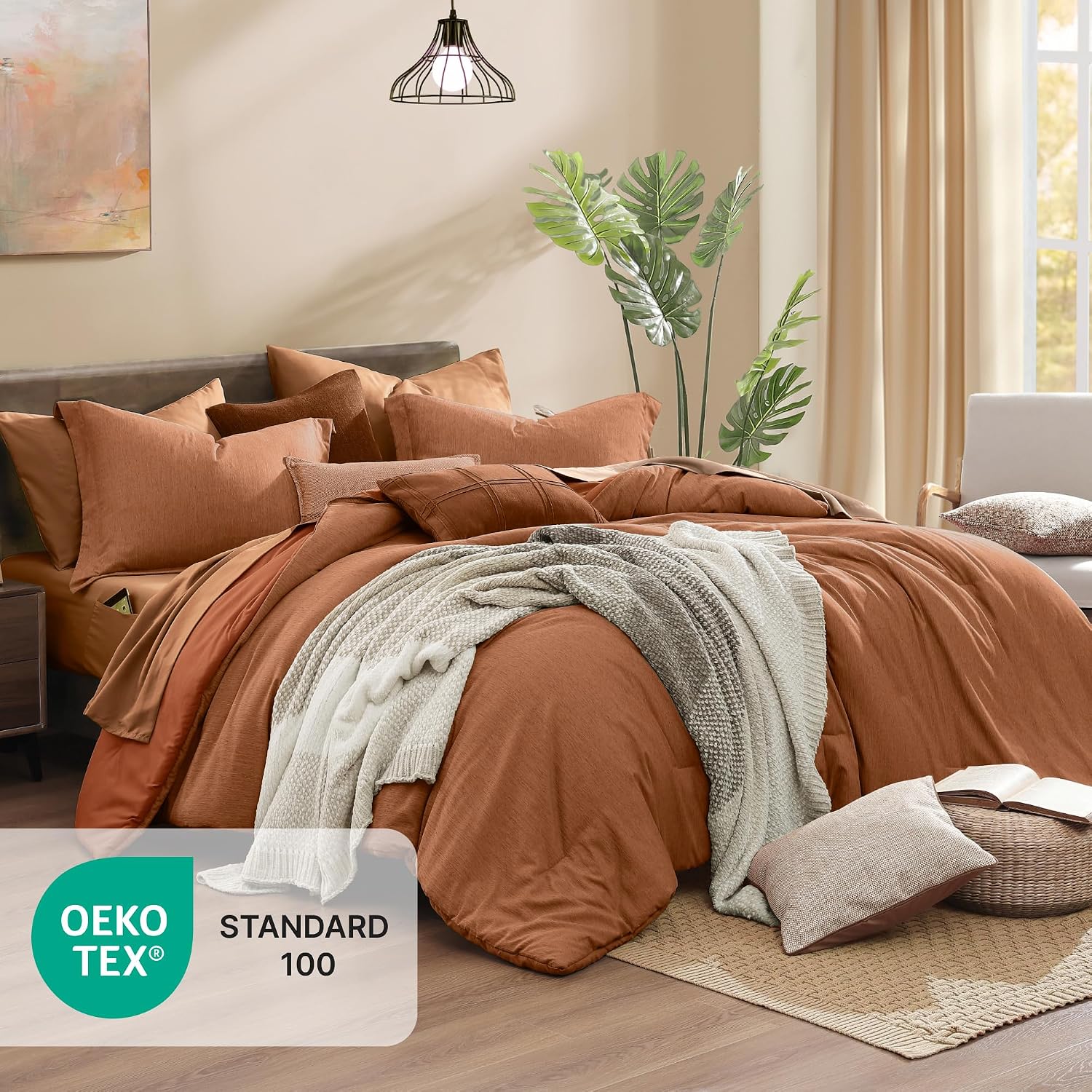 Monbix Full Size Comforter Set 7 Pieces Autumn Leaf Bed in a Bag