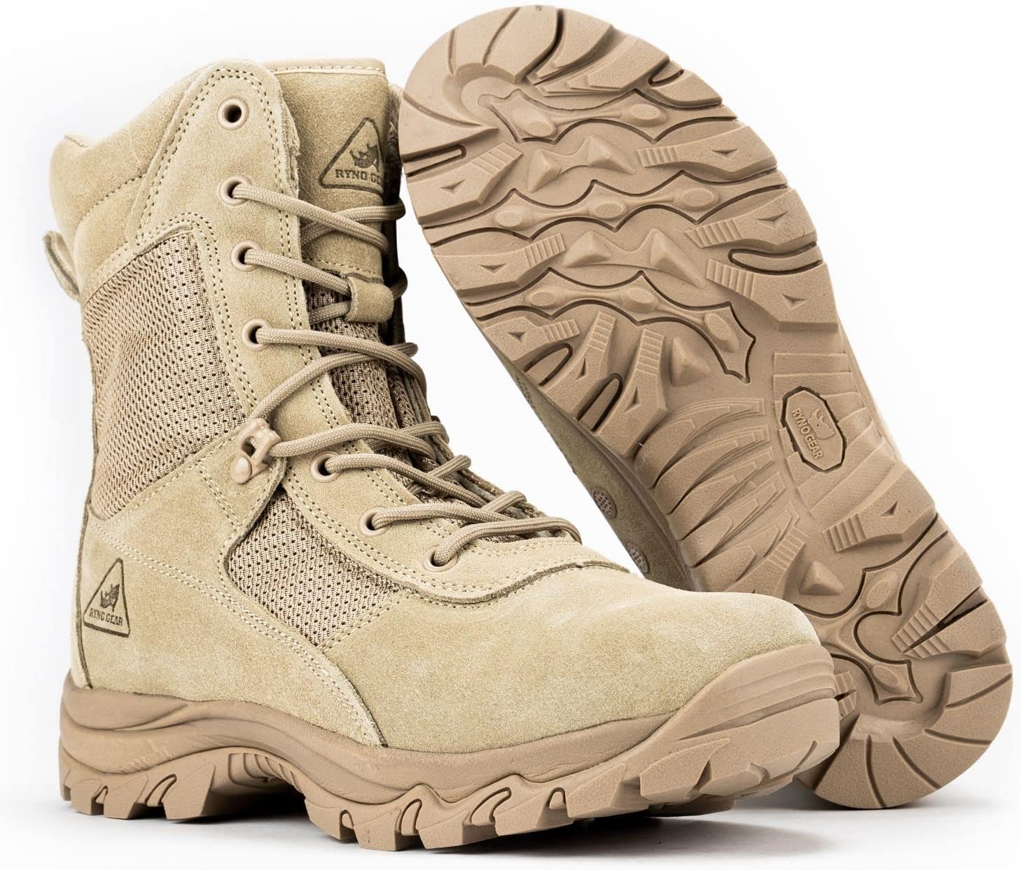 RYNO GEAR Men's Military & Tactical Boots—CoolMax Tactical Combat Military Boots—Utility Outdoor Hiking Assault Leather Work Boots (Tan/Coyote/Black)