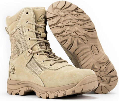 RYNO GEAR Men's Military & Tactical Boots—CoolMax Tactical Combat Military Boots—Utility Outdoor Hiking Assault Leather Work Boots (Tan/Coyote/Black)