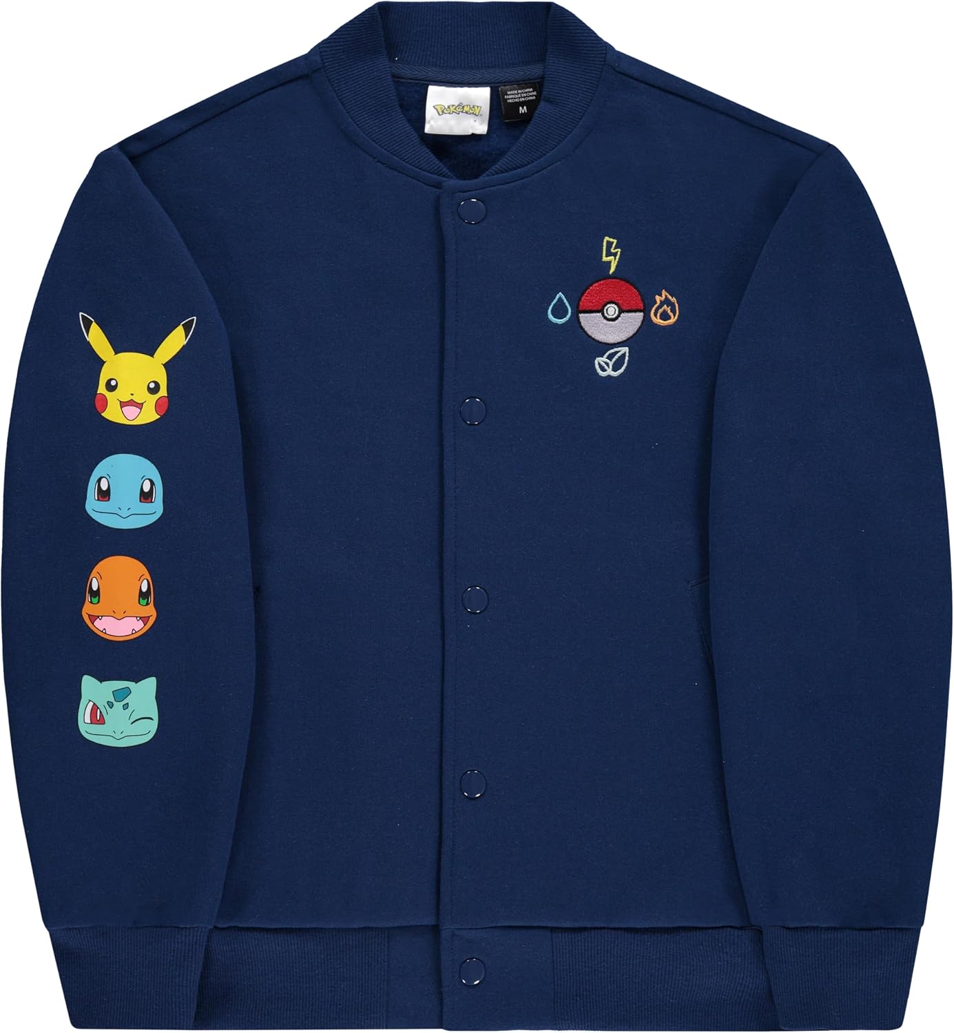 Pokemon Boys Fleece Bomber Jacket, Varsity Coat for Little & Big Kids
