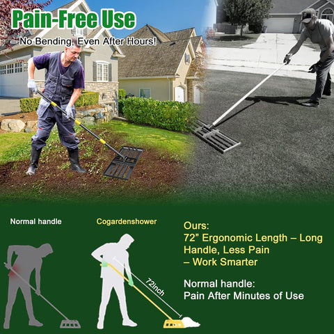 Lawn Leveling Rake - Heavy Duty 17"x10" Stainless Steel Lawn Leveler | Adjustable 28-72" Handle, Reinforced Welds & Smooth Edge for Soil, Dirt,Ground,Yard Top Dressing,Landscaping