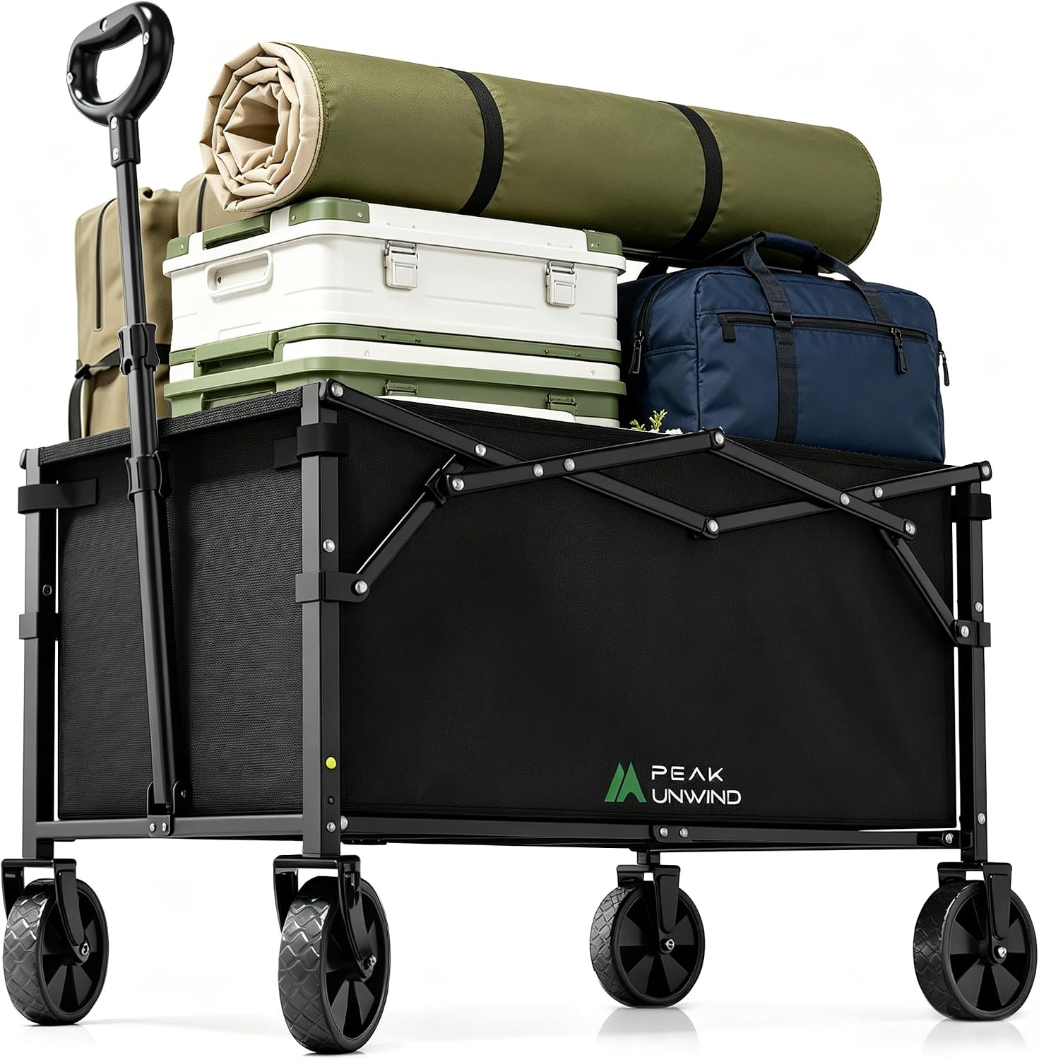 Folding Wagon Cart with Wheels, 220LBS Utility Heavy Duty Wagons Carts