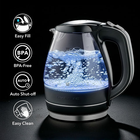 OVENTE 1.5L Glass Electric Kettle Water Boiler, Black KG83B