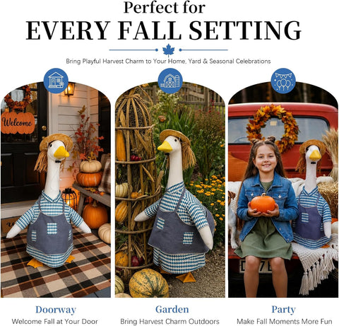 23 Inch Farmer Porch Goose Outfit, Fall Farmhouse Goose Clothes with Hat