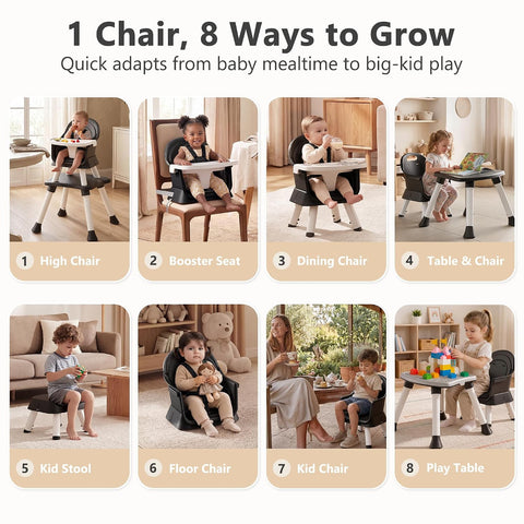 Kinder King 8 in 1 Baby High Chair for Babies and Toddlers, Booster Chair