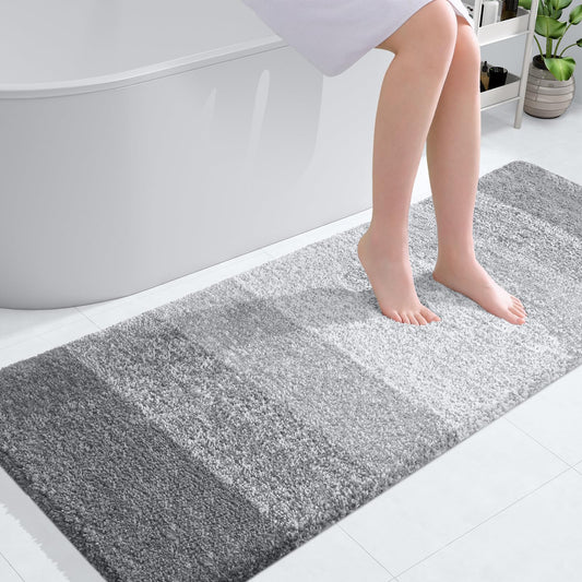 OLANLY Bathroom Rug Mat 54x24, Extra Soft and Absorbent Microfiber Bath Rugs, Non-Slip Plush Shaggy Bath Carpet, Machine Wash Dry, Bath Mats for Bathroom Floor, Tub and Shower, Light Grey