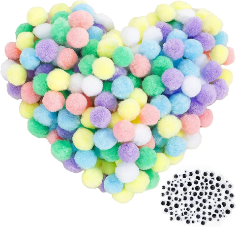 Caydo [400 pcs] - 300PCS 1 Inch Macaroon Pom Poms with 100PCS Wiggle Eyes
