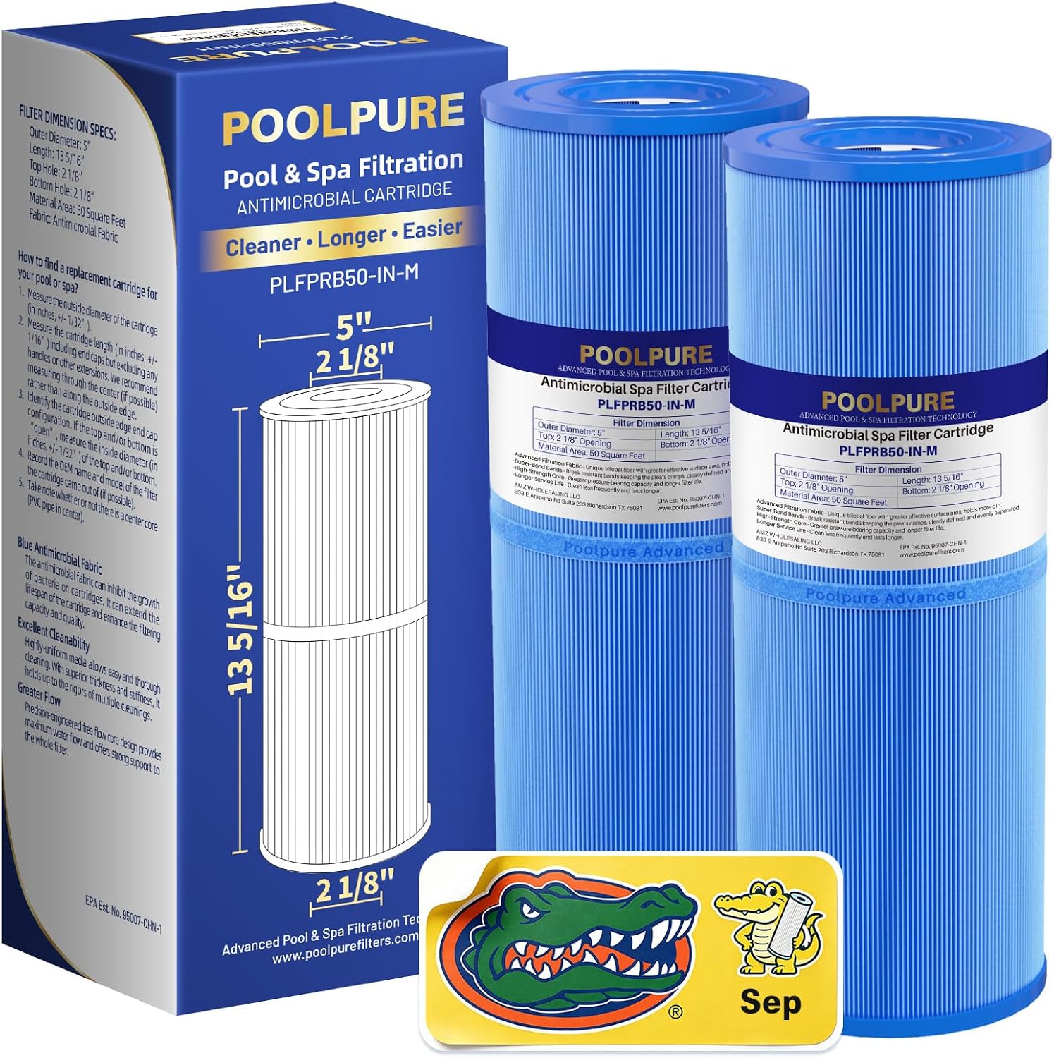 POOLPURE Antimicrobial Spa Filter Replacement for Pleatco PRB50-IN-M, Unicel C-4950RA, Guardian 413-212-02, Filbur FC-2390M,17-2380,Jacuzzi J200 Series Filter,373045, 5X13 Hot Tub Filter, 2 Pack