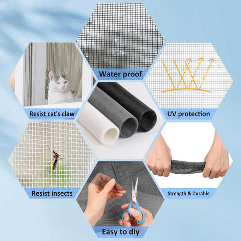 48"x102" Window Screen Mesh, Fiberglass Window Screen, Screen Door Mesh, Windows Screens and Screen Door Replacement, Patio Screen Mesh- White