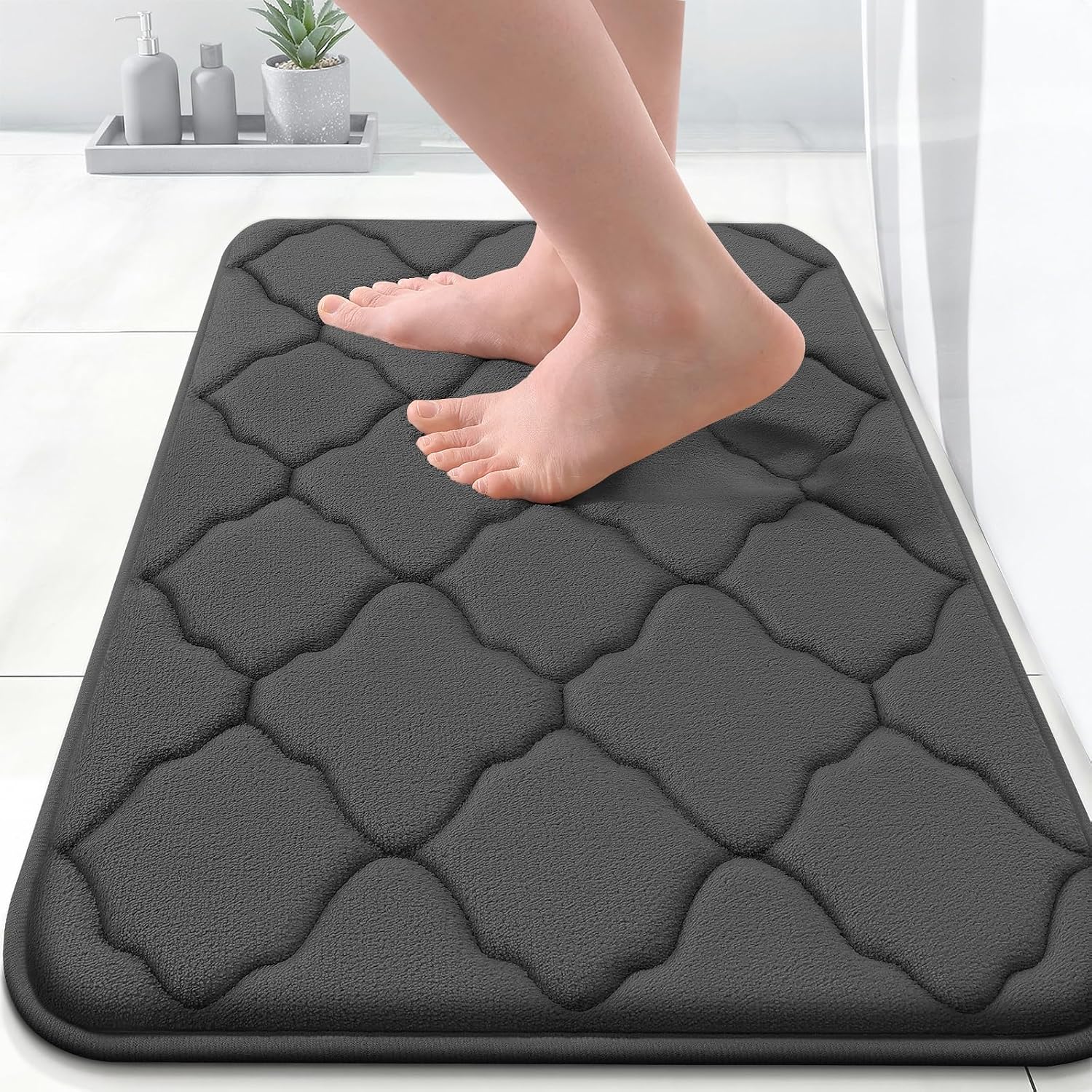 OLANLY Memory Foam Bath Mat Rug 24x16, Ultra Soft Bathroom Rugs, Black