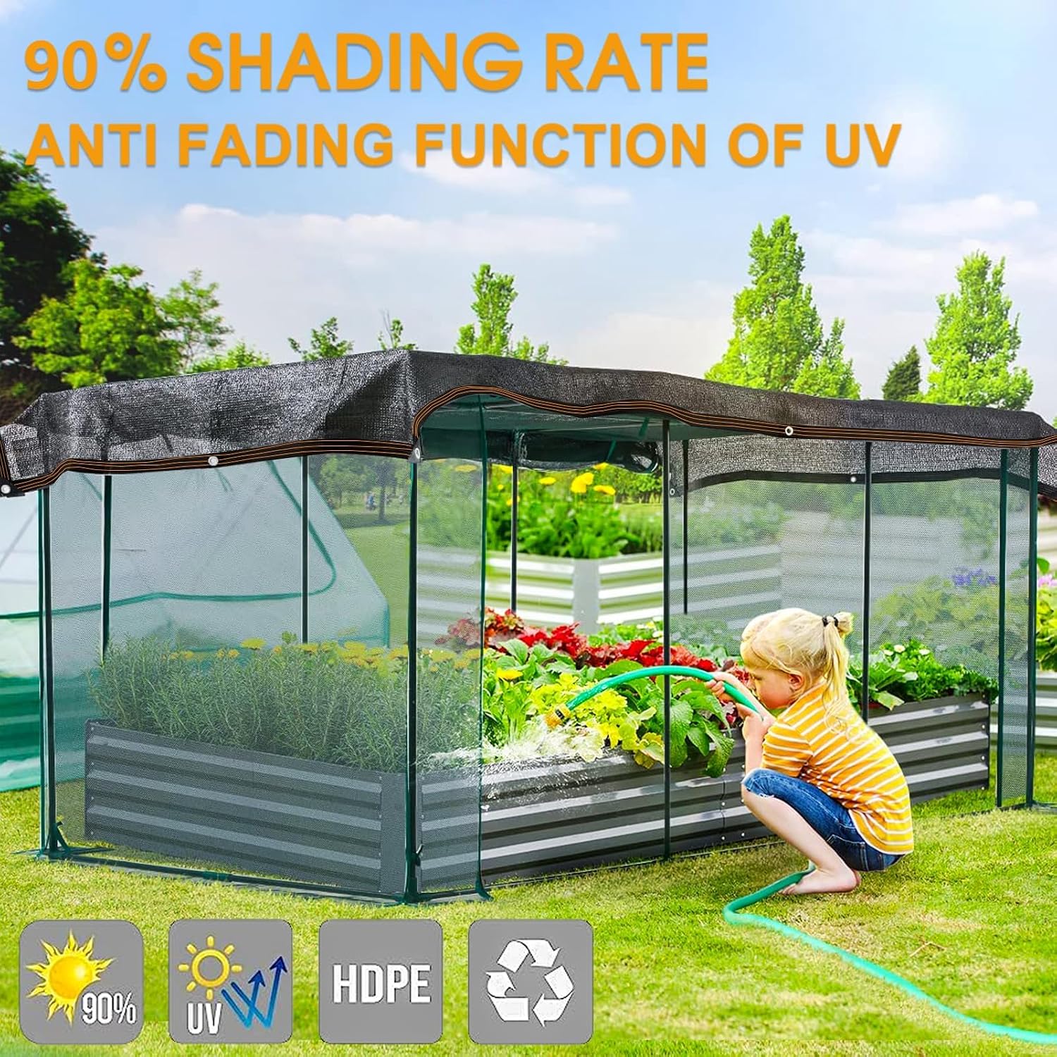 90% Black Shade Cloth for Patio, 3x3 FT Mesh Tarp Sun Shade Cloth with Grommets, Sun Protection Sail for Garden Greenhouse Pergola Plants Chicken Coop Patio Outdoor Neting Cover
