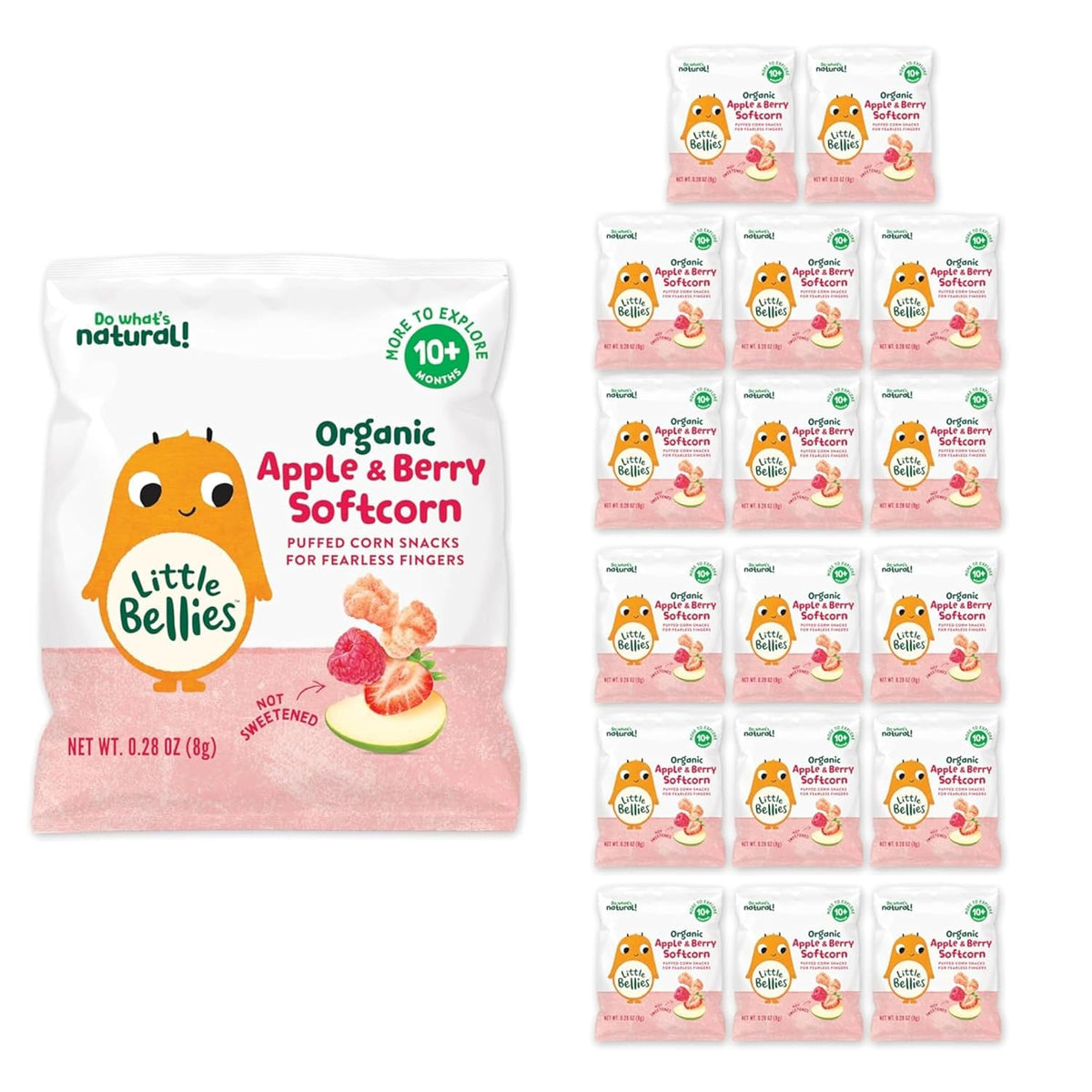 Little Bellies Organic Apple & Berry Softcorn Baby Snack 0.28 oz, 18 Pack