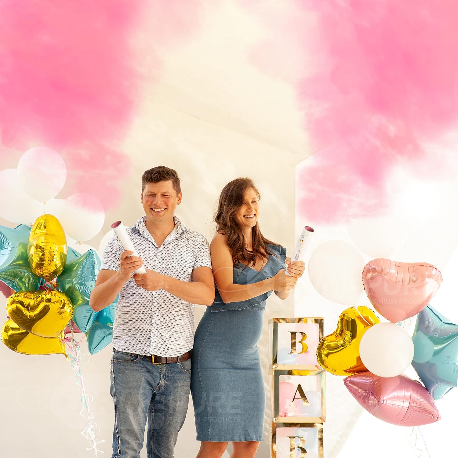 PrimePure Gender Reveal Confetti Cannon, Biodegradable Pink Powder, 2 Pack