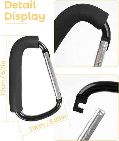 Stroller Hooks, 6.3" Large Stroller Clip, 2 Pack Stroller Hooks for Hanging Bags and Shopping, Stroller Accessories for Mommy, Large Carabiner