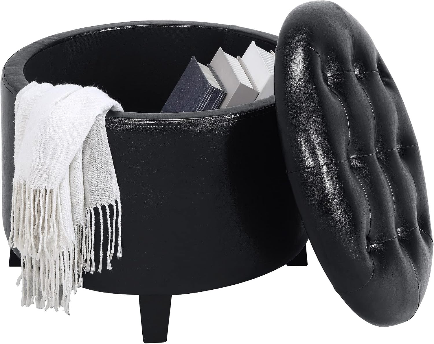 Convenience Concepts Designs4Comfort Storage Ottoman, Black Faux Leather