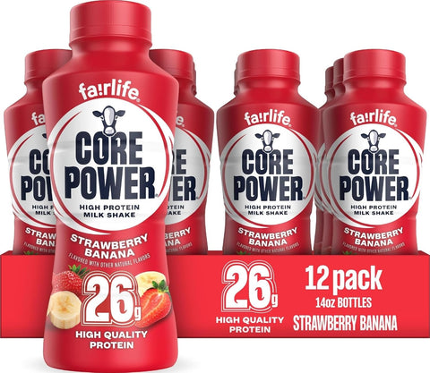 Core Power Protein Shake, Strawberry Banana, 26g Bottle, 14oz, 12 Pack
