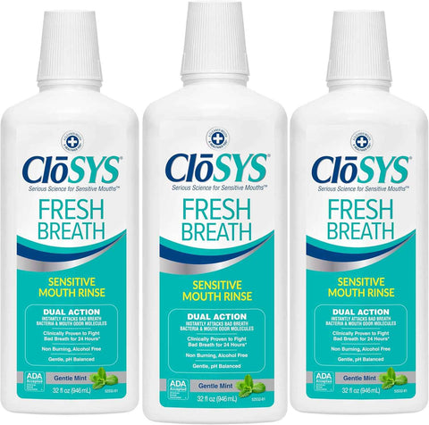 CloSYS Mouthwash, 32 Ounce, Fresh Breath Mouthwash, 3 Pack, Gentle Mint