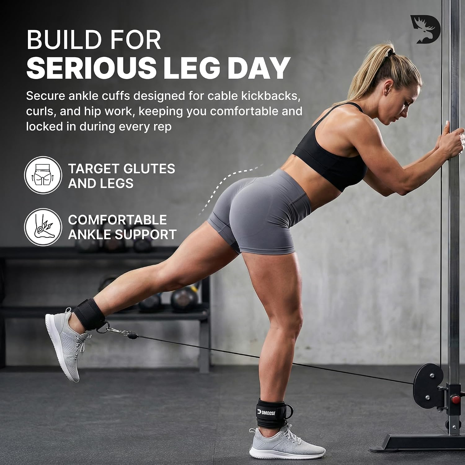 DMoose Ankle Strap for Cable Machine - One Size Fit with Premium Padding, Workout Kickback Ankle Cuffs, Ankle Bands for Working Out, Booty Workouts, Leg Extension, Hip Abductors & Lower Body Exercises
