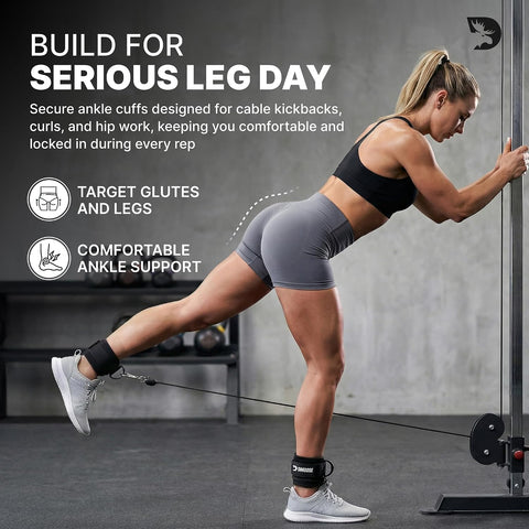 DMoose Ankle Strap for Cable Machine - One Size Fit with Premium Padding, Workout Kickback Ankle Cuffs, Ankle Bands for Working Out, Booty Workouts, Leg Extension, Hip Abductors & Lower Body Exercises