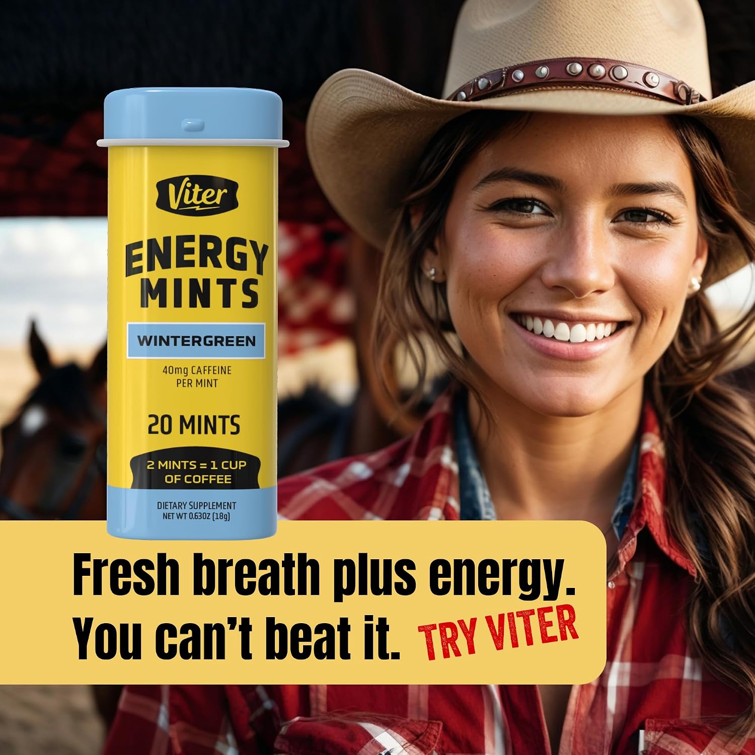 Viter Energy Caffeine Mints 40mg, Sugar Free, Wintergreen, 20ct, 6 Pack
