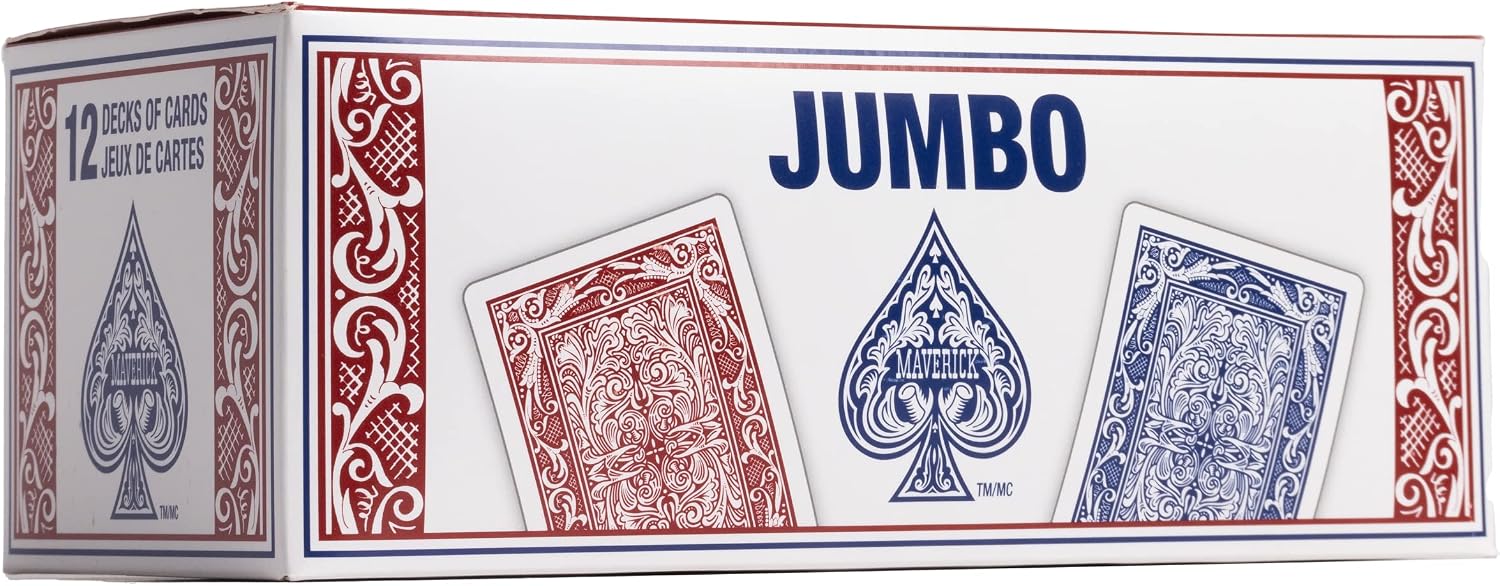Maverick Playing Cards 12 Pack, Jumbo Index, Bulk Red and Blue Decks