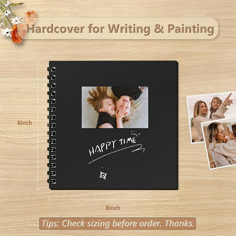 Popotop 8x8 Inch Scrapbook Photo Album, 60 Page Decorative Kraft Paper Book for 4x6 Pictures, DIY Memory Photo Albums as Gifts for Wedding Baby Christmas School Family